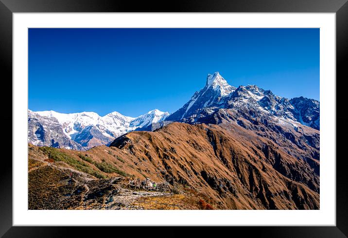 Landscape view of Mount Fishtail Framed Mounted Print by Ambir Tolang