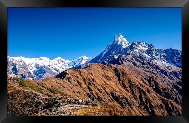Landscape view of Mount Fishtail Framed Print by Ambir Tolang