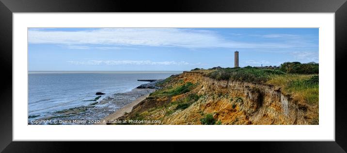 Walton on the Naze cliffs and Tower Panoramic Framed Mounted Print by Diana Mower