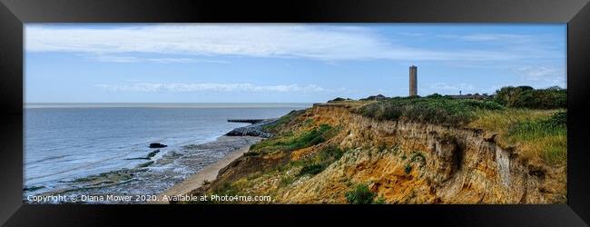 Walton on the Naze cliffs and Tower Panoramic Framed Print by Diana Mower