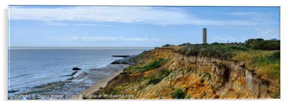 Walton on the Naze cliffs and Tower Panoramic Acrylic by Diana Mower
