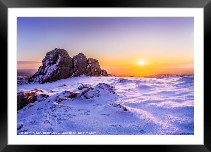 Snowy sunrise at Haytor, Dartmoor Framed Mounted Print by Gary Holpin