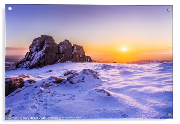 Snowy sunrise at Haytor, Dartmoor Acrylic by Gary Holpin