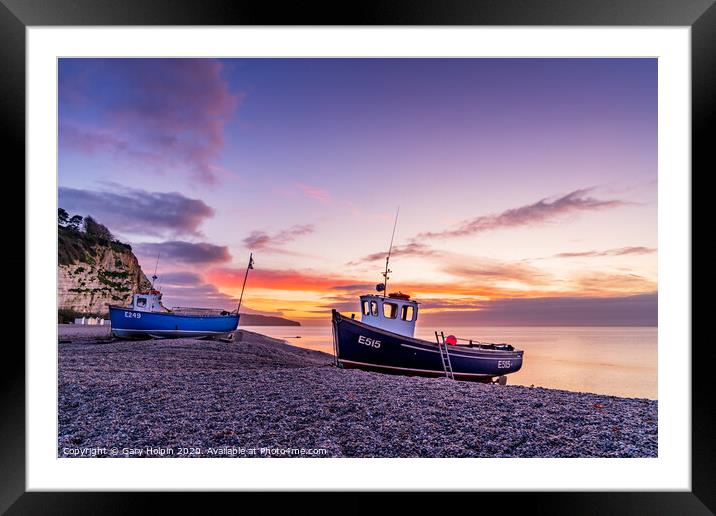 Dawn over fishing boats on Beer Beach Framed Mounted Print by Gary Holpin