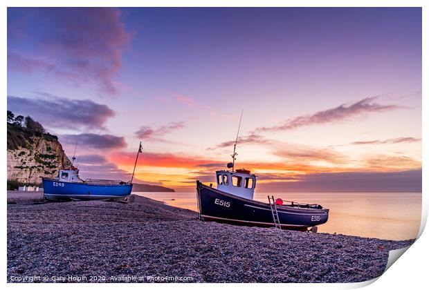 Dawn over fishing boats on Beer Beach Print by Gary Holpin