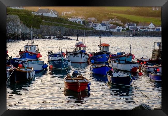 Boats in Coverack Harbour St Keverne Cornwall Framed Print by Chris Warren