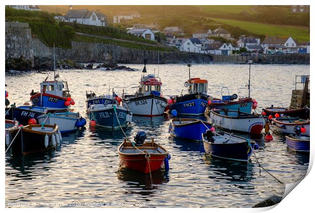 Boats in Coverack Harbour St Keverne Cornwall Print by Chris Warren