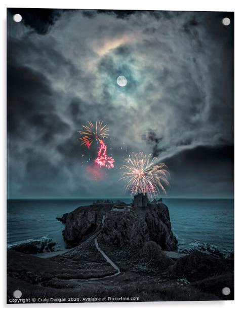 Dunnottar Castle Fireworks Acrylic by Craig Doogan