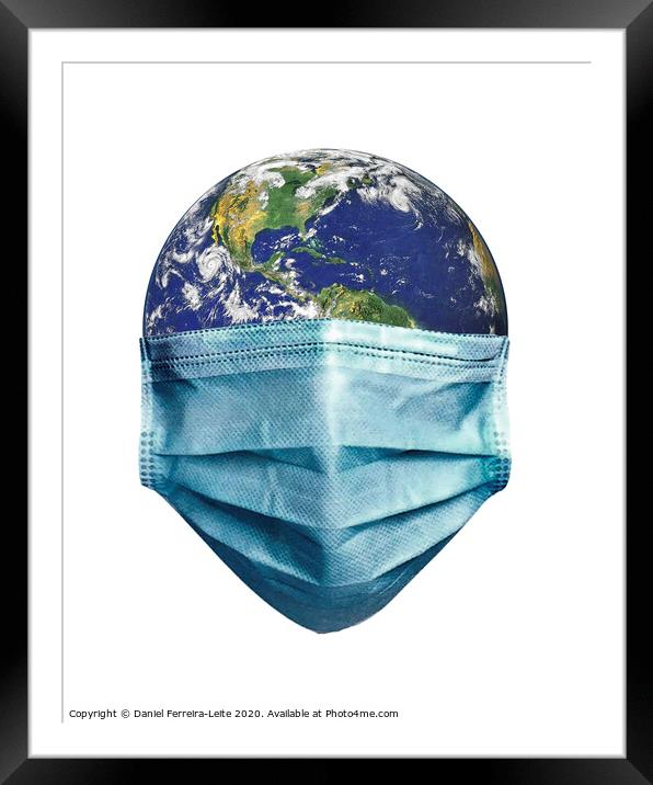 Earth With Face Mask Pandemic Concept Framed Mounted Print by Daniel Ferreira-Leite