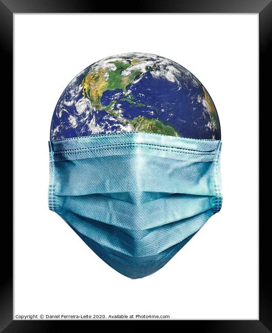 Earth With Face Mask Pandemic Concept Framed Print by Daniel Ferreira-Leite