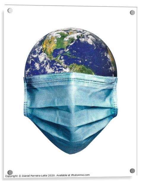 Earth With Face Mask Pandemic Concept Acrylic by Daniel Ferreira-Leite