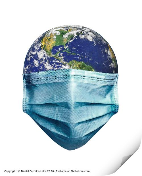 Earth With Face Mask Pandemic Concept Print by Daniel Ferreira-Leite
