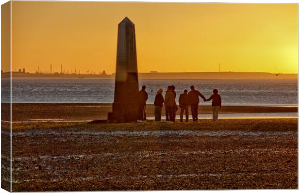 'The Crowstone' on the Thames Estuary foreshore at Chalkwell Beach, Southend on Sea, Essex, UK. Canvas Print by Peter Bolton