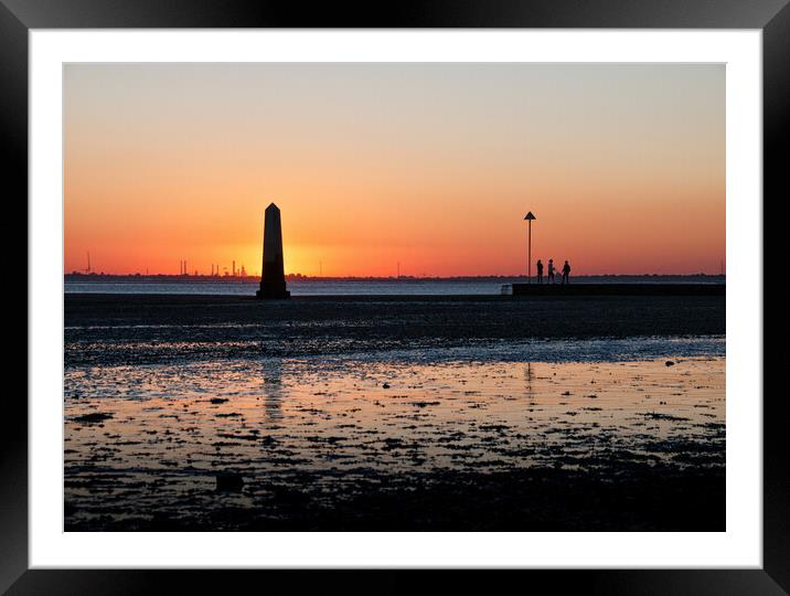 'The Crowstone' on the Thames Estuary foreshore at Chalkwell Beach, Southend on Sea, Essex, UK. Framed Mounted Print by Peter Bolton