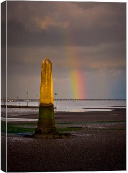 'The Crowstone' on the Thames Estuary foreshore at Chalkwell Beach, Southend on Sea, Essex, UK. Canvas Print by Peter Bolton