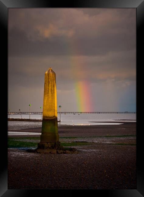 'The Crowstone' on the Thames Estuary foreshore at Chalkwell Beach, Southend on Sea, Essex, UK. Framed Print by Peter Bolton