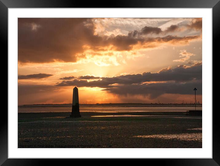 'The Crowstone' on the Thames Estuary foreshore at Chalkwell Beach, Southend on Sea, Essex, UK. Framed Mounted Print by Peter Bolton