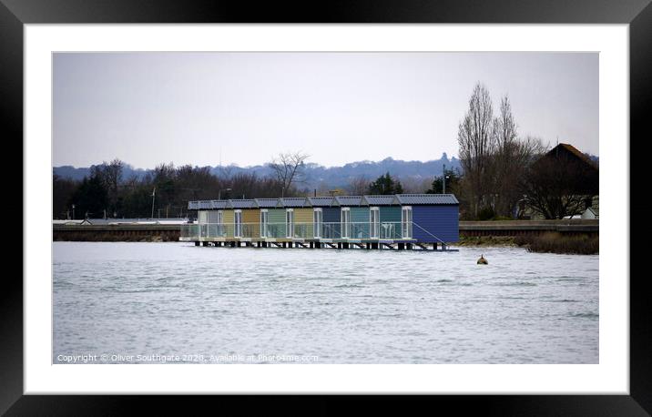 Beach Huts from the water Framed Mounted Print by Oliver Southgate