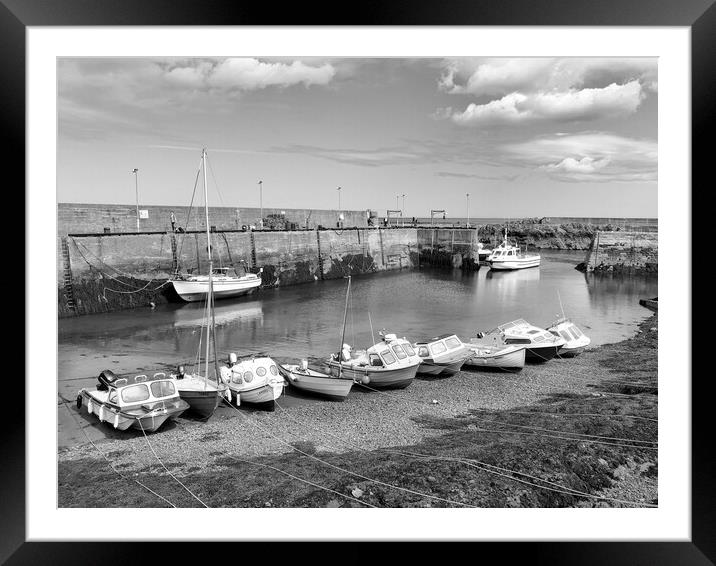 St. Abbs Harbour in black and white Framed Mounted Print by Naylor's Photography