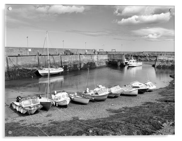 St. Abbs Harbour in black and white Acrylic by Naylor's Photography
