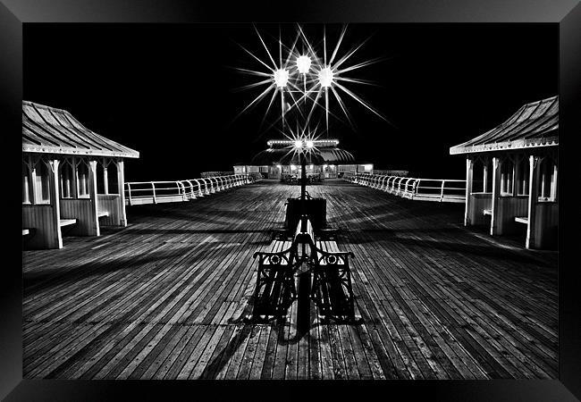 Cromer Pier by Night Mono Framed Print by Paul Macro