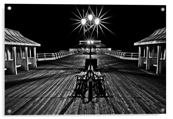 Cromer Pier by Night Mono Acrylic by Paul Macro