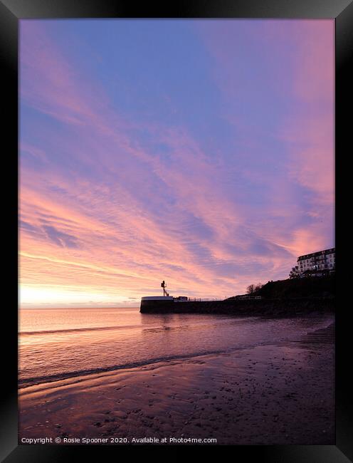 Banjo Pier at Sunrise from Looe Beach Framed Print by Rosie Spooner
