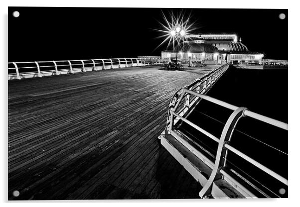 Cromer Pier by Night Mono A different Angle Acrylic by Paul Macro