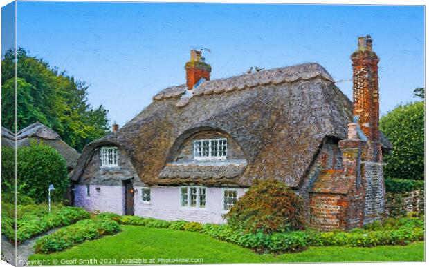 British Thatched Flint Cottage - Painterly Canvas Print by Geoff Smith