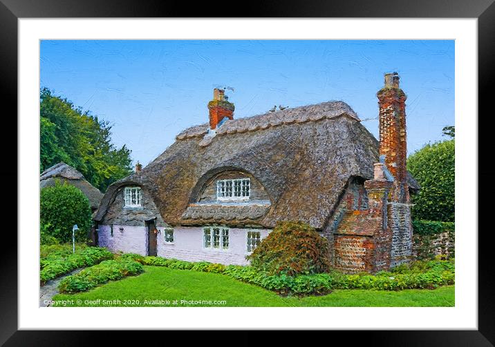 British Thatched Flint Cottage - Painterly Framed Mounted Print by Geoff Smith