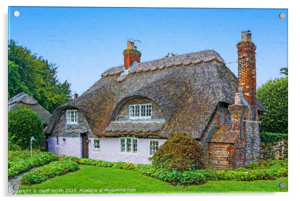 British Thatched Flint Cottage - Painterly Acrylic by Geoff Smith