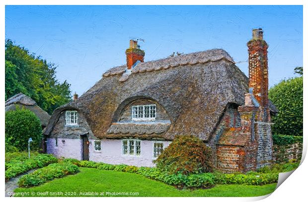 British Thatched Flint Cottage - Painterly Print by Geoff Smith