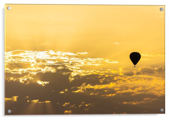 hot air balloon in the sky with orange sunrise clouds Acrylic by David Galindo