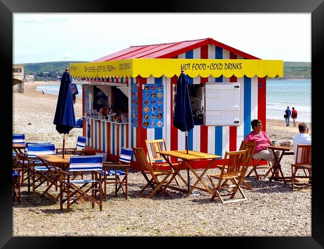 Food Kiosk on the beach at Weymouth in Dorset. Framed Print by john hill