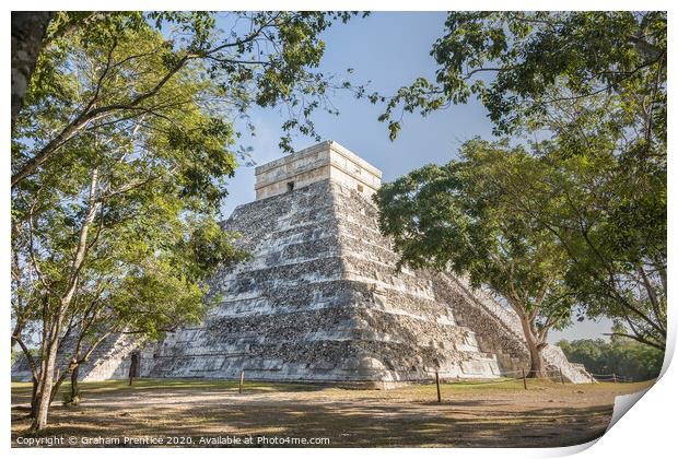 El Castillo, iconic step pyramid in Chichen Itza Print by Graham Prentice