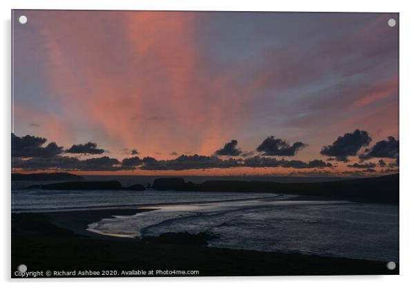 Sunset at St Ninian's isle Shetland Acrylic by Richard Ashbee