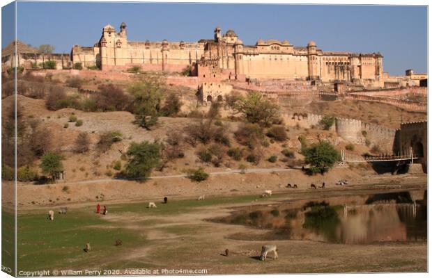Amber Fort Jaipur India Water Reflection Canvas Print by William Perry