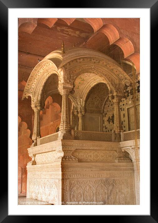 Throne Mughal Emperor Red Fort, Delhi, India Framed Mounted Print by William Perry