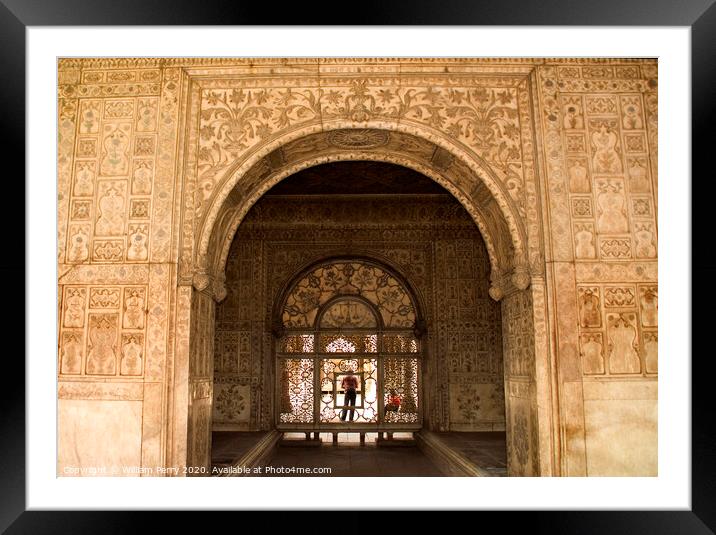 Mughal Designs on Interior Red Fort, Delhi, India Framed Mounted Print by William Perry