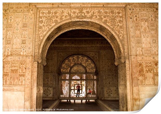 Mughal Designs on Interior Red Fort, Delhi, India Print by William Perry