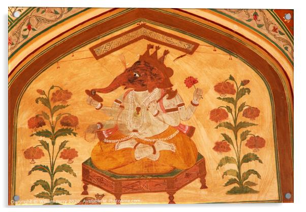 Lord Ganesh Hindu God Mural Jaipur India Acrylic by William Perry