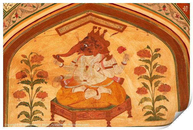 Lord Ganesh Hindu God Mural Jaipur India Print by William Perry