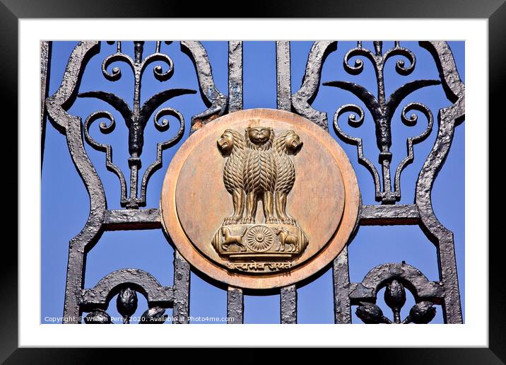 Indian Three Lions Emblem Rashtrapati Bhavan The Iron Gates Offic Framed Mounted Print by William Perry