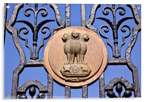 Indian Three Lions Emblem Rashtrapati Bhavan The Iron Gates Offic Acrylic by William Perry