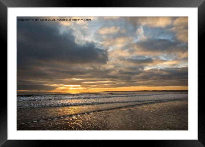 December sunrise on Seaton Sluice beach Framed Mounted Print by Jim Jones