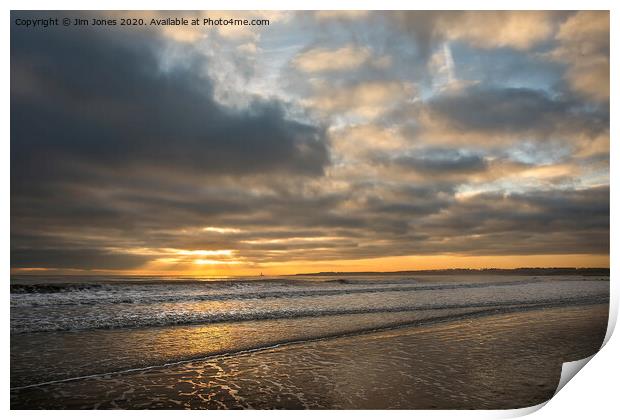 December sunrise on Seaton Sluice beach Print by Jim Jones