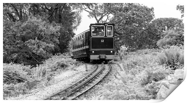 Mount Snowdon Railway, Llanberis, North Wales. A diesel train ca Print by Chris Yaxley