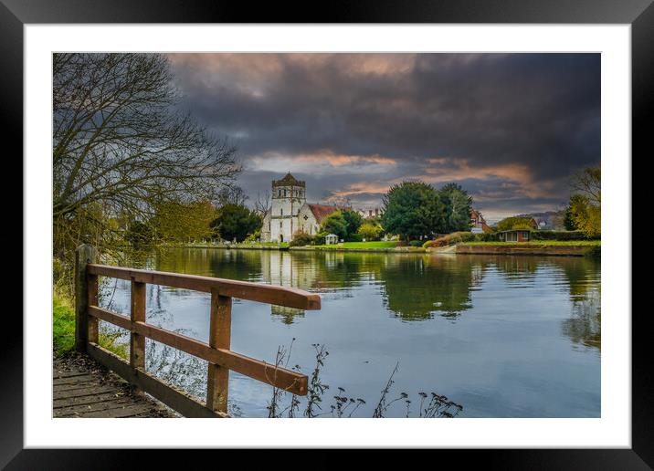 Across the Thames to The Ancient All Saints Church at Bisham Framed Mounted Print by Dave Williams