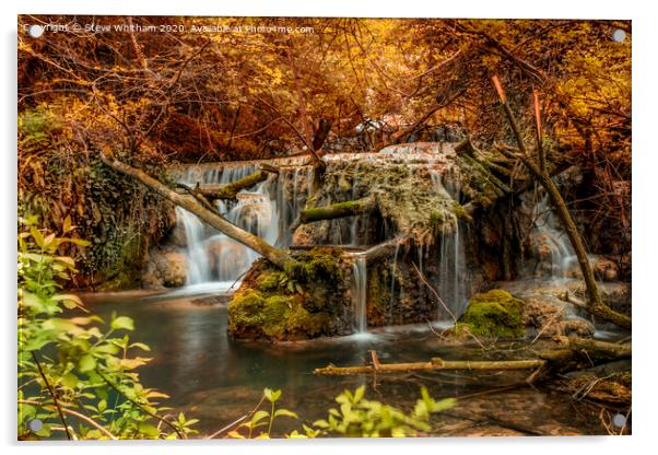 Krushuna waterfall, Bulgaria. Acrylic by Steve Whitham