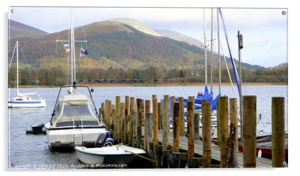 Nichol end landing at Derwent water in Cumbria. Acrylic by john hill